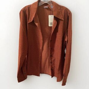 NWT Women’s Levi’s Orange Pattern Button Down Collared Blouse Shirt Size M
